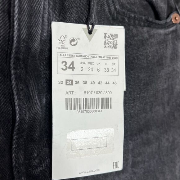 Zara Tapered Leg High Rise Jeans Black Womens 2 - Picture 5 of 8